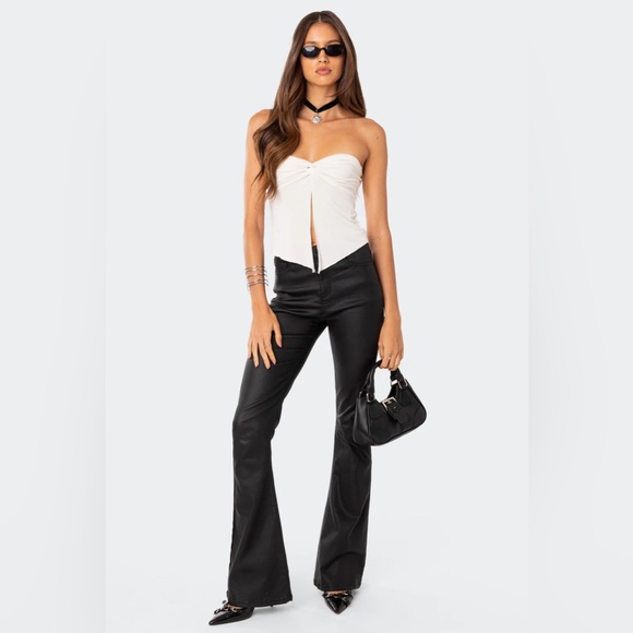 Edikted Luna Faux Leather Flare Jeans - Picture 4 of 5